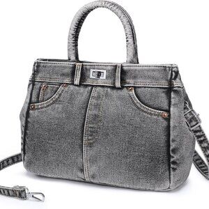 Lightweight Satchel Shoulder Purse for Women with Adjustable Strap - Black Jean